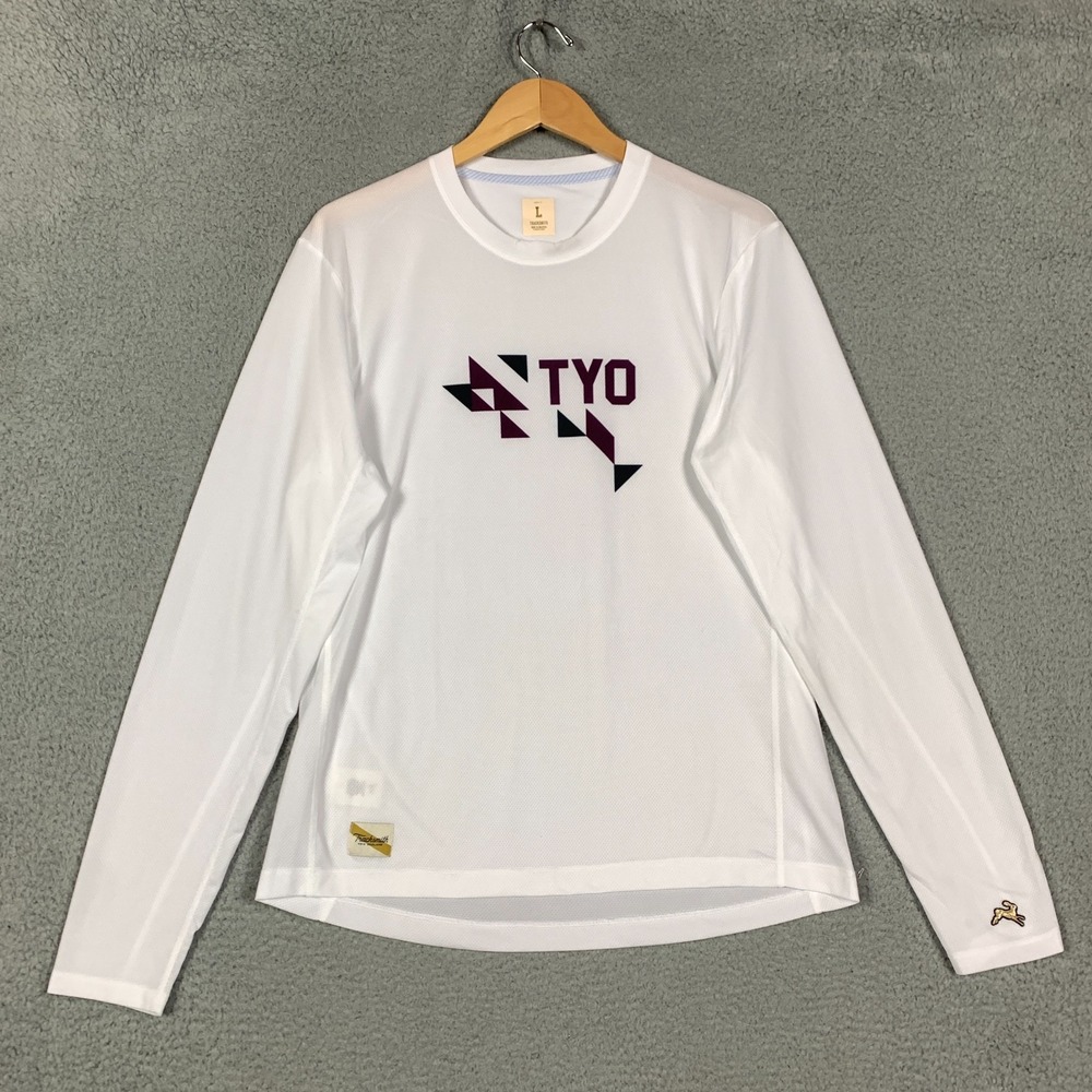 Tracksmith Tokyo Twilight Shirt Men's‎ Large L White Mesh Long Sleeve TKO Logo